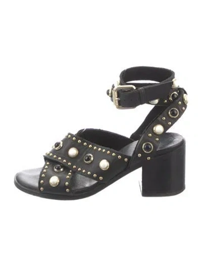 Pre-owned Maje Leather Studded Accents Sandals In Black