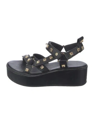 Pre-owned Maje Leather Studded Accents Sandals In Black