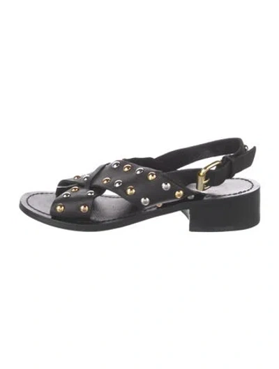 Pre-owned Maje Leather Studded Accents Sandals In Black