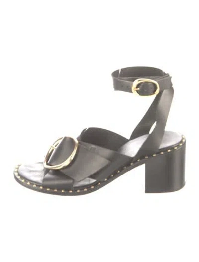 Pre-owned Maje Leather Studded Accents Sandals In Gray