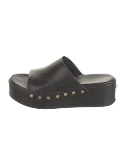Pre-owned Maje Leather Studded Accents Slides In Black