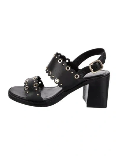 Pre-owned Maje Leather Studded Accents Slingback Sandals In Black