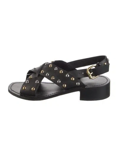 Pre-owned Maje Leather Studded Accents Slingback Sandals In Black