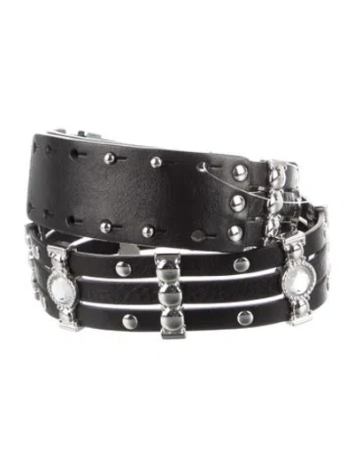 Pre-owned Maje Leather Studded Accents Waist Belt In Black