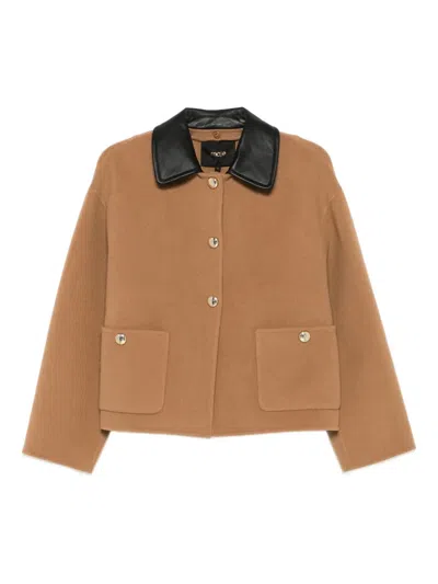 Maje Leather-trimmed Patch-pocket Jacket In Brown