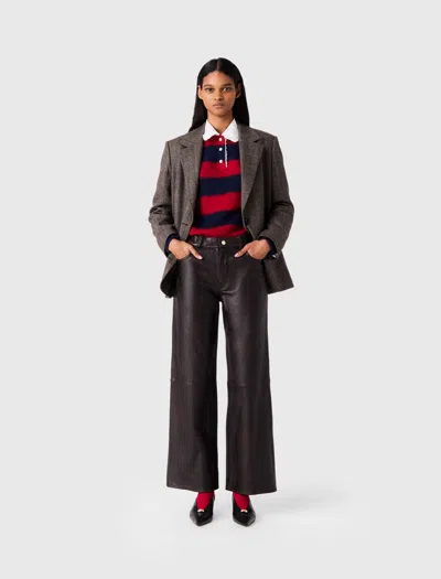 Maje Leather Trousers In Dark Brown
