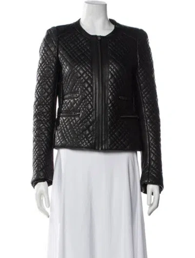 Pre-owned Maje Leather Tweed Pattern Biker Jacket In Black