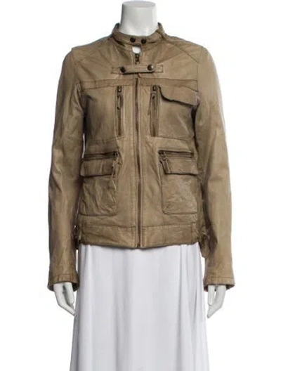 Pre-owned Maje Leather Utility Jacket In Neutral