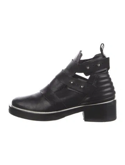 Pre-owned Maje Leather Whipstitch Trim Boots In Black