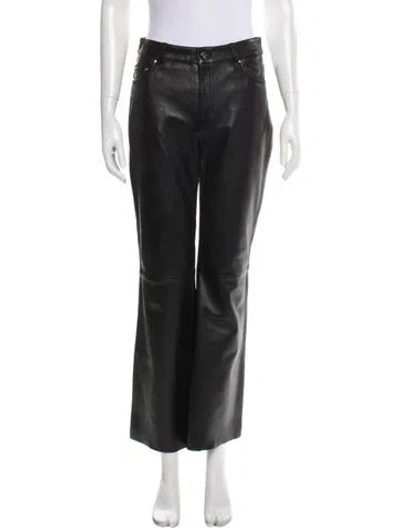 Pre-owned Maje Leather Wide Leg Pants In Black