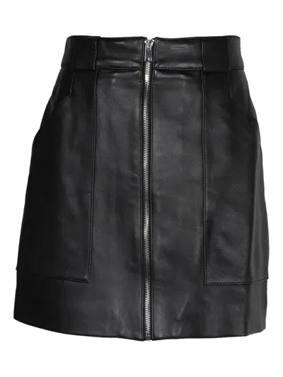 Pre-owned Maje Leather Zip-front Skirt In Black