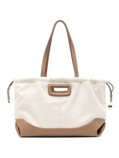 Maje Leather-trim Drawstring Tote Bag In Neutral