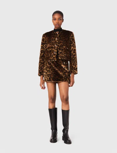 MAJE LEOPARD FAUX FUR JACKET