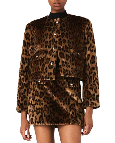 Maje Leopard Faux Fur Jacket In Multi