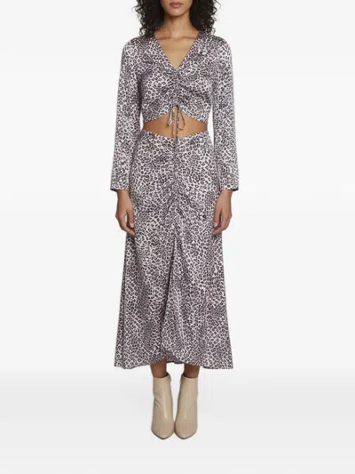 Pre-owned Maje Leopard-print Cut-out Midi Dress In Pink