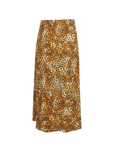 Pre-owned Maje Leopard-print Ruched Midi Skirt In Brown