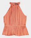 Maje Leville Pleated Peplum Top In Terracota