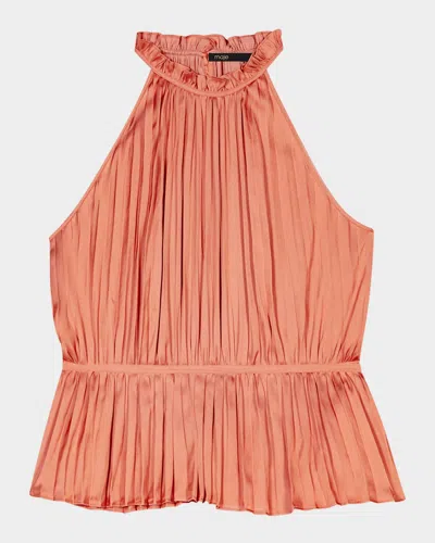 Maje Leville Pleated Peplum Top In Terracota