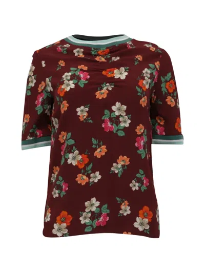 Pre-owned Maje Liatis Floral-print Top In Red