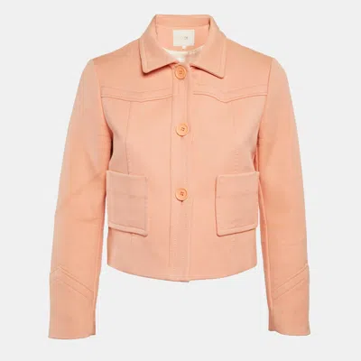 Pre-owned Maje Light Orange Cotton Button Front Cropped Jacket M