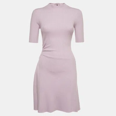 Pre-owned Maje Lilac Rib Knit Short Sleeve Parma Hemstitch Mini Dress S In Purple