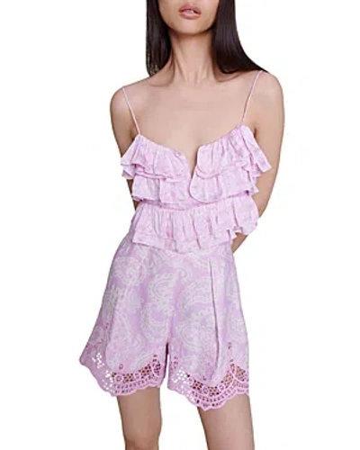Maje Liley Ruffled Crop Top In Pink Cashmere