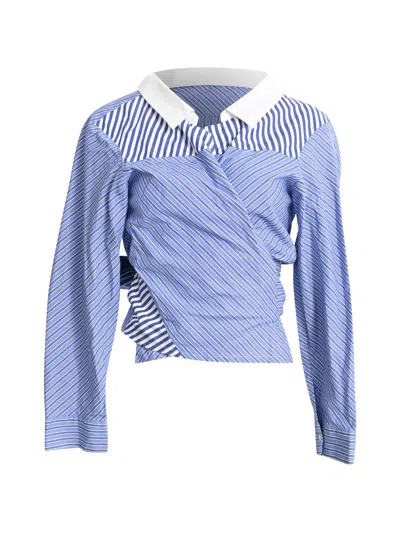 Pre-owned Maje Lim Striped Asymmetric Shirt In Blue