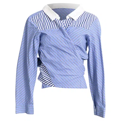 Maje Lim Striped Asymmetric Shirt In Blue Cotton
