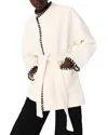 Maje Lined Coat With Contrasting Ribbon In White