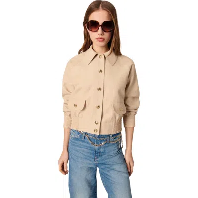 Maje Linen And Cotton Bomber Jacket In Beige