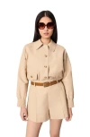 Maje Linen And Cotton Shorts With Darts In Beige