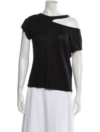 Pre-owned Maje Linen Asymmetrical T-shirt In Black