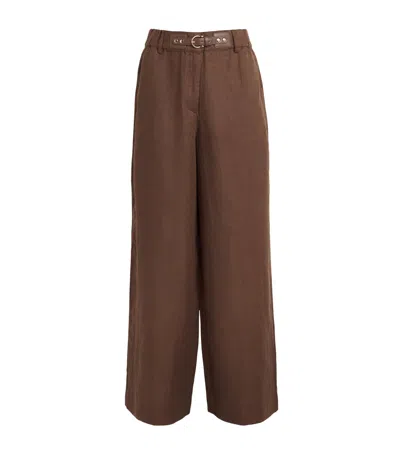 Maje Linen Belted Trousers In Brown