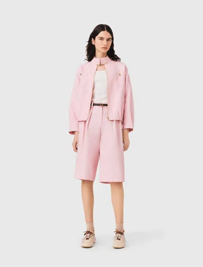 Maje Linen Blend Bomber Jacket In Pink