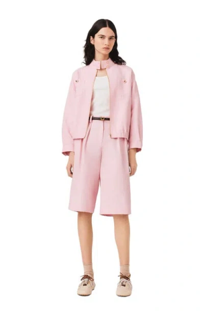 Maje Linen Blend Bomber Jacket In Pink
