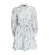Maje Womens Floral-print Tie-waist Linen-blend Mini Dress Bleus In Blue
