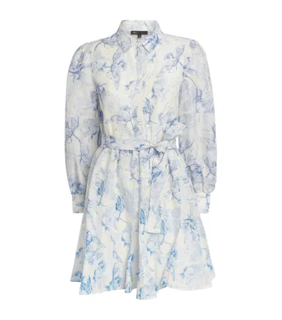 Maje Linen-blend Floral Midi Dress In Blue
