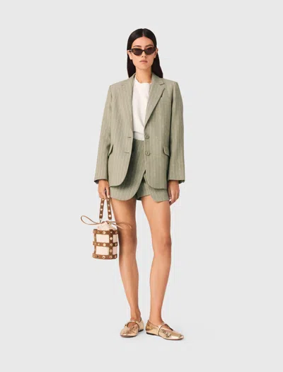 Maje Linen Blend Suit Jacket In Green