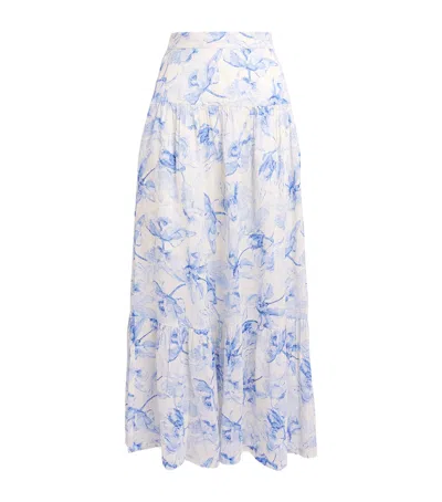 Maje Linen-blend Watercolour Maxi Skirt In Bleus