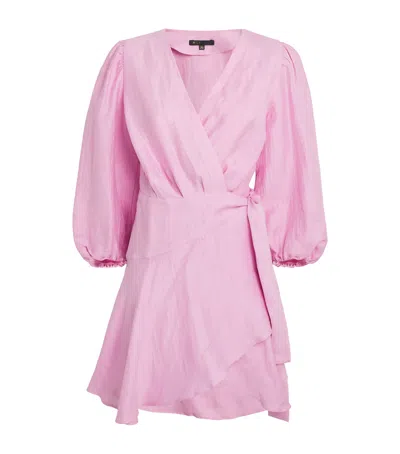 Maje Linen-blend Wrap Mini Dress In Pink
