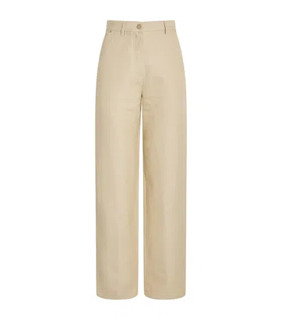 Maje Linen-cotton Straight Trousers In Neutral