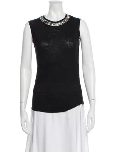 Pre-owned Maje Linen Crew Neck Top In Black