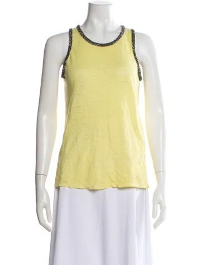 Pre-owned Maje Linen Crew Neck Top In Yellow
