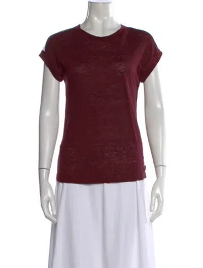 Pre-owned Maje Linen Crew Neck T-shirt In Burgundy