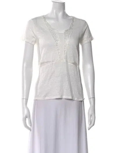 Pre-owned Maje Linen Lace Pattern Top In White