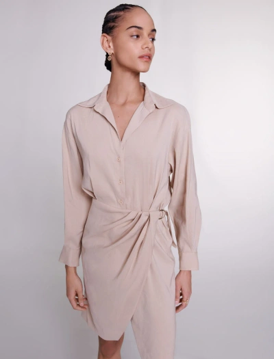 Maje Linen Midi Dress For Spring/summer In Beige