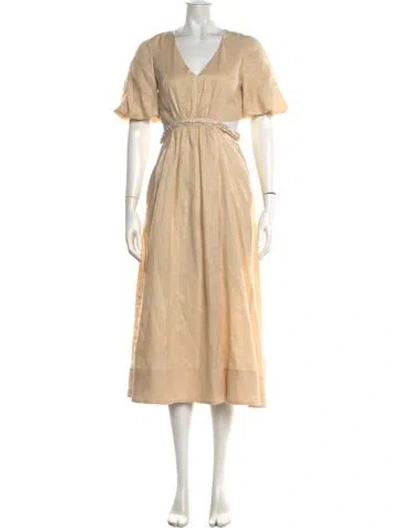 Pre-owned Maje Linen Midi Length Dress In Orange