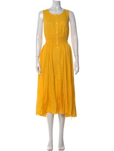 Pre-owned Maje Linen Midi Length Dress In Yellow