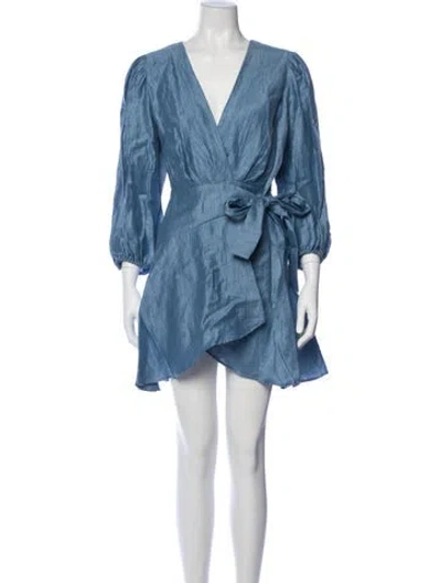 Pre-owned Maje Linen Mini Dress W/ Tags In Blue