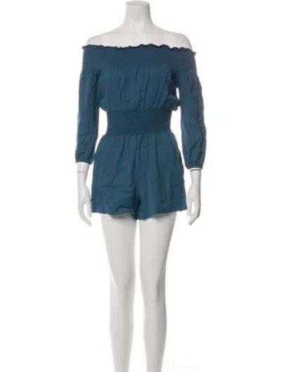 Pre-owned Maje Linen Off-the-shoulder Romper In Blue